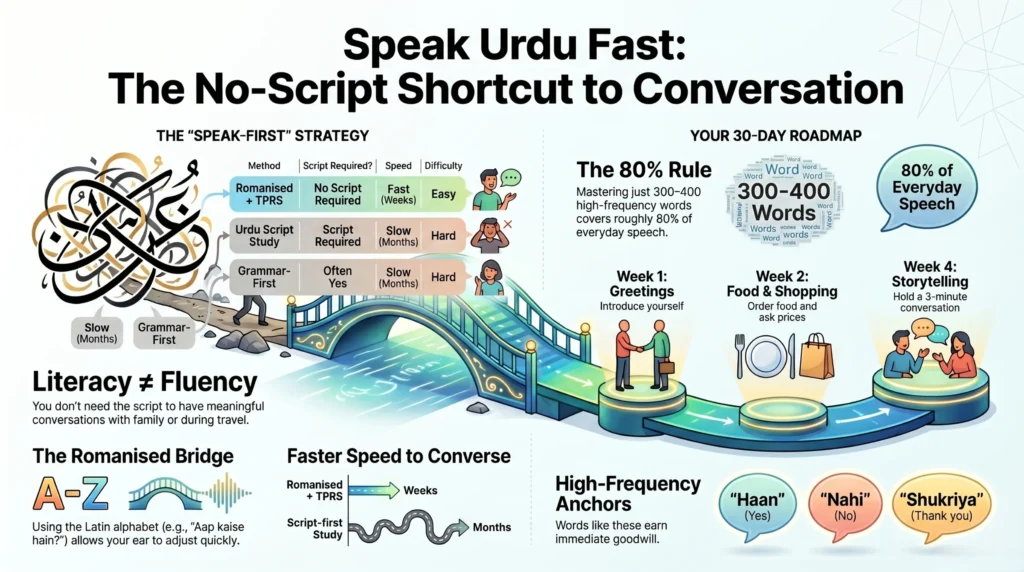 How to Learn Conversational Urdu Fast Without Memorizing the Urdu Script
